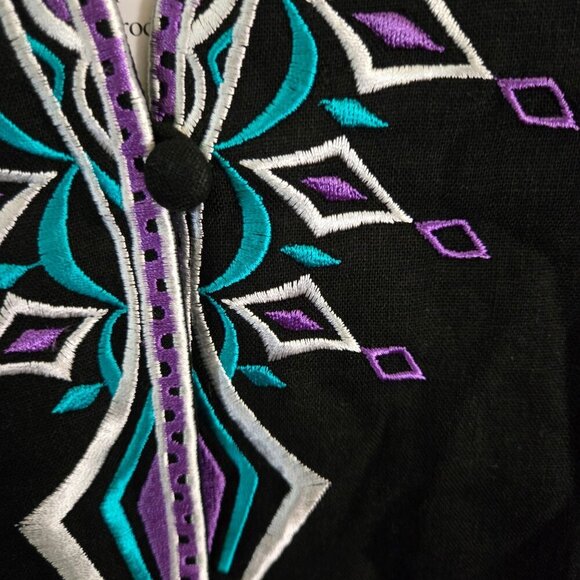 Bob Mackie NWT Art To Wear Embroidered Black Linen Blend Tunic Size S - Picture 5 of 7